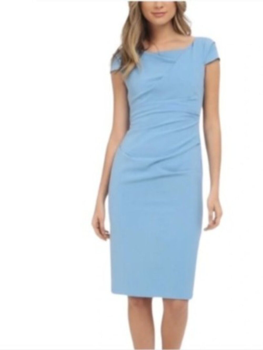 Adrianna Papell Womens Cowl Side Ruched Sheath Dress Blue 10 New